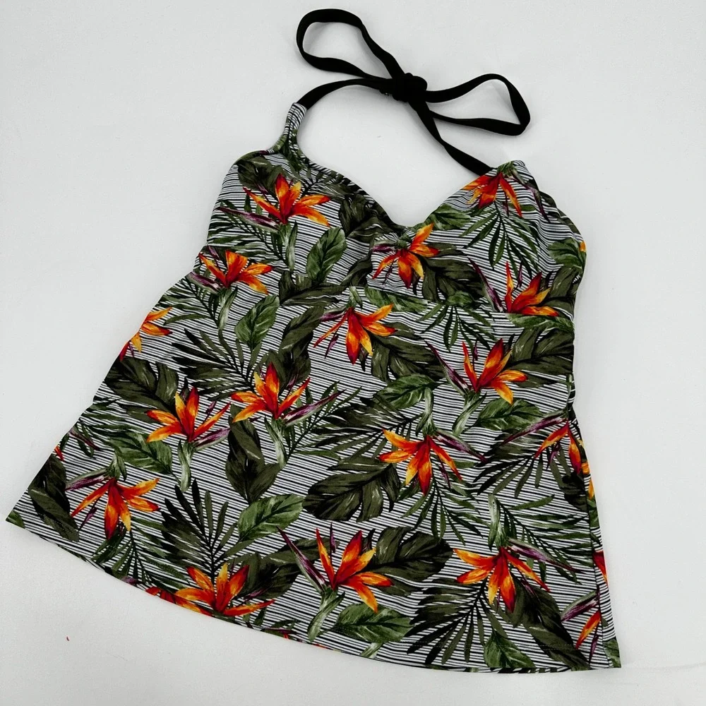 Mossimo Small Tropical Bird of Paradise Stripe Halter Tankini Swim Top Botanical